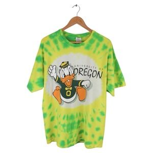 University of Oregon Tie Dye T-Shirt Donald Duck Disney Graphic Green Size XL